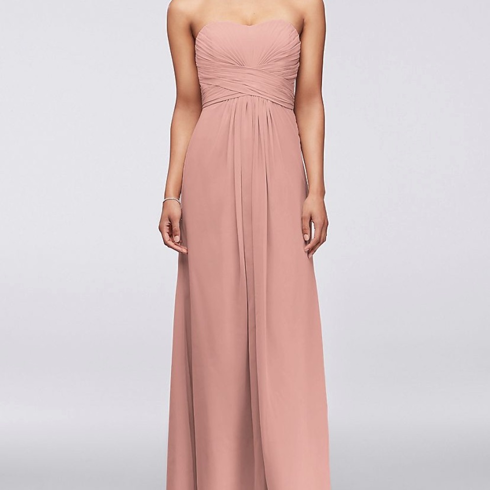 David’s Bridal long strapless bridesmaid dress sz8